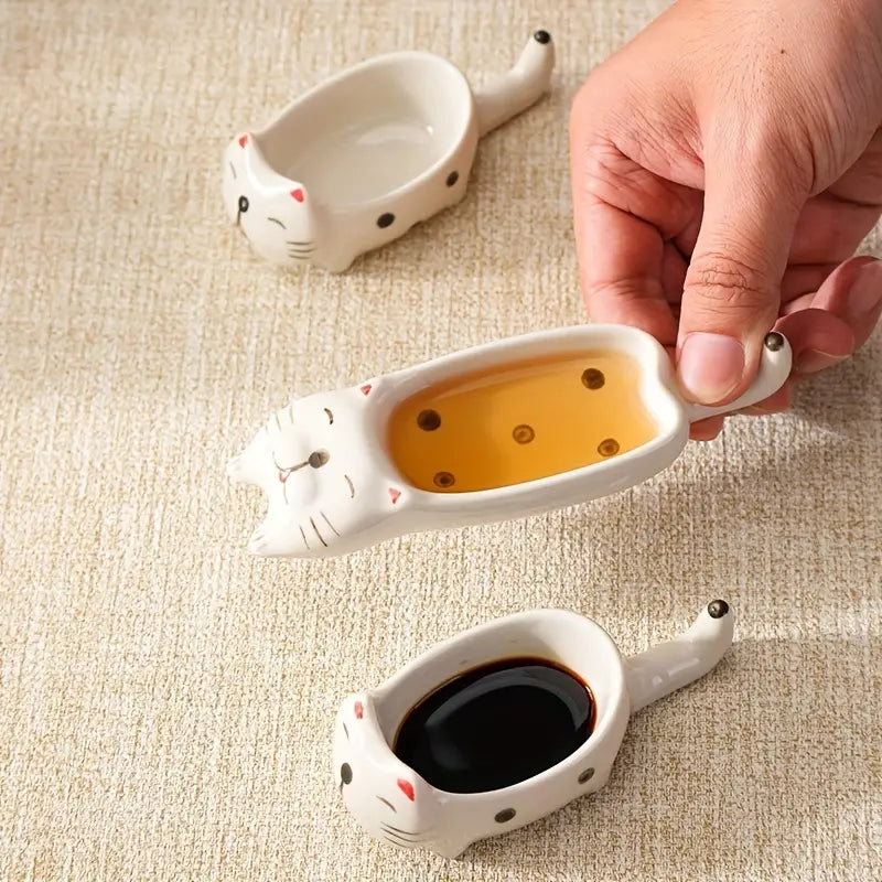 Set de vase din ceramică in forma de pisici pentru sosuri, aperitive, sushi