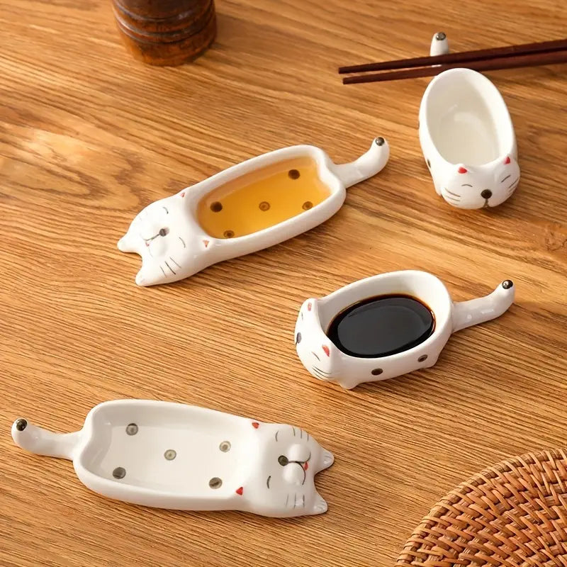 Set de vase din ceramică in forma de pisici pentru sosuri, aperitive, sushi